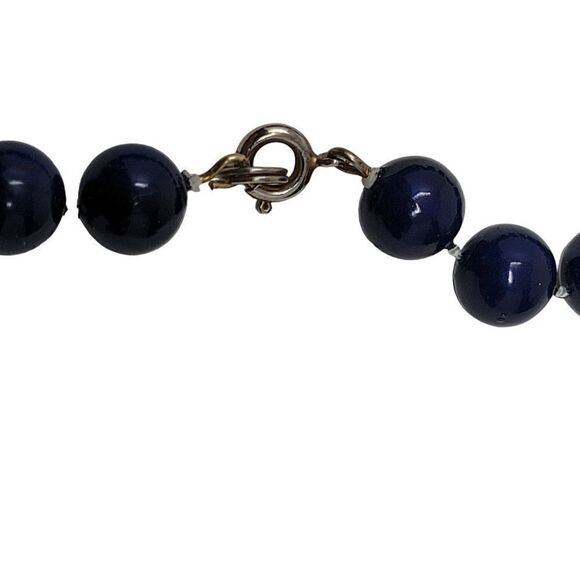 Navy Blue Chocker Style Plastic Faux Pearl Beaded Necklace Layering Simple - Picture 6 of 10